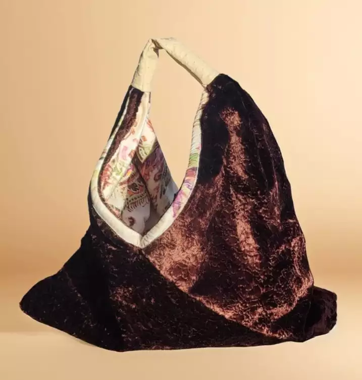 Sac réversible velours de soie/fourrure marron