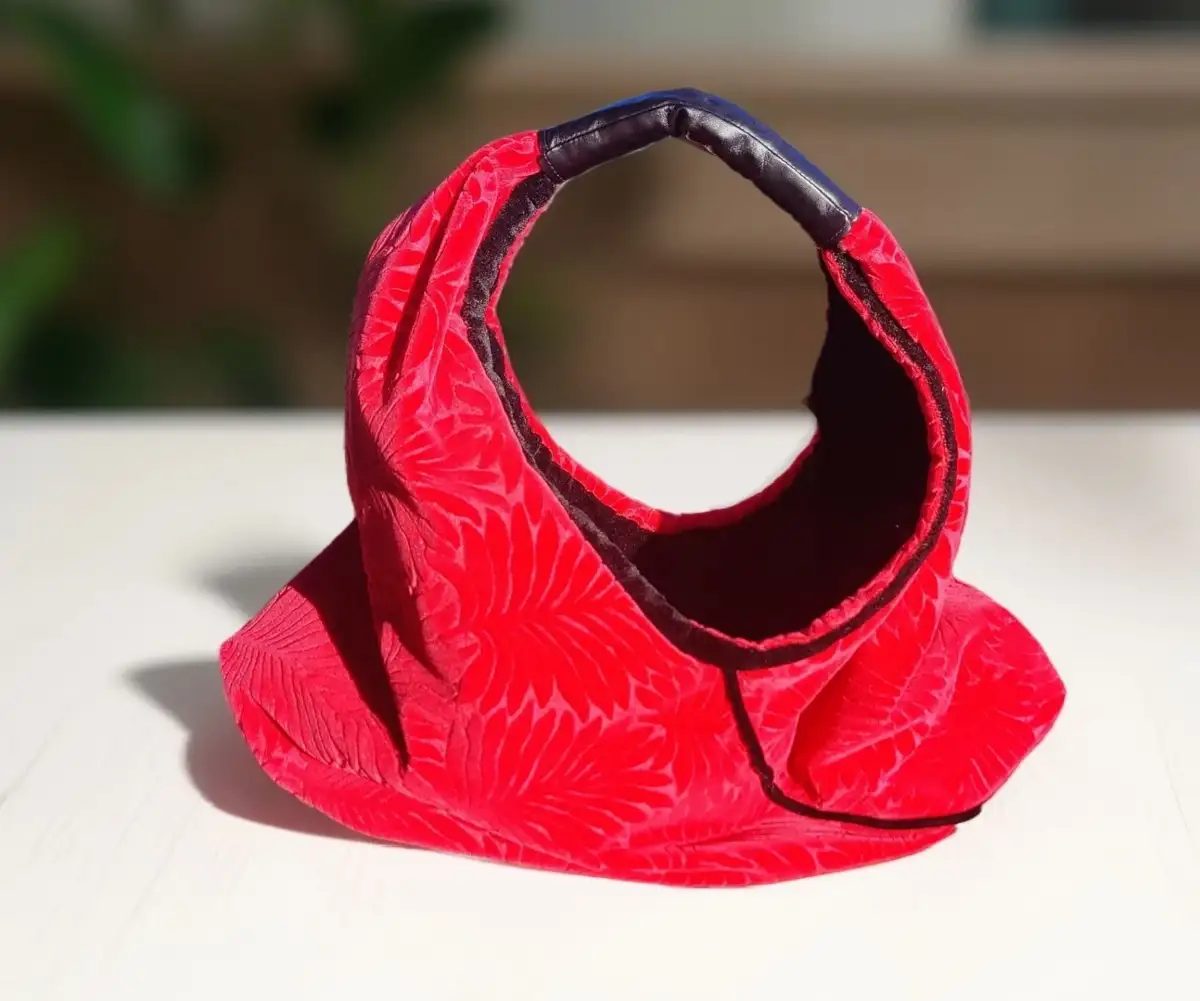 Sac réversible velours rose feuilles/léopard noir