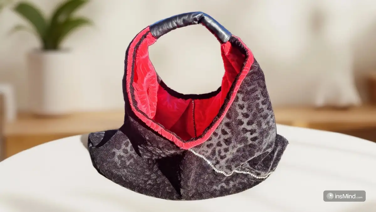 Sac réversible velours rose feuilles/léopard noir