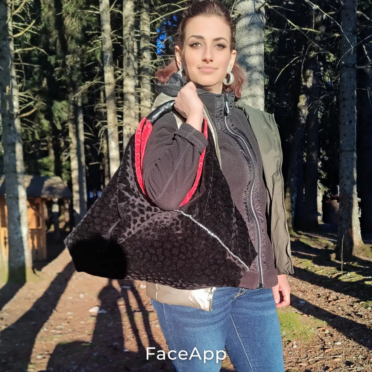 Sac réversible velours rose feuilles/léopard noir