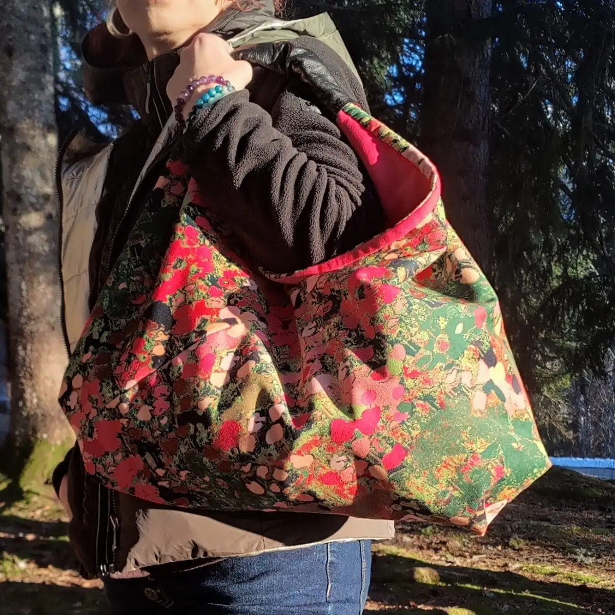 Sac réversible velours jardin anglais